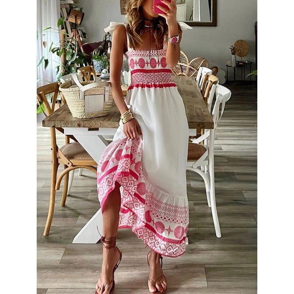 Sweet Bandage Slip Boho Print Dress in Red and White [Available in M - L]