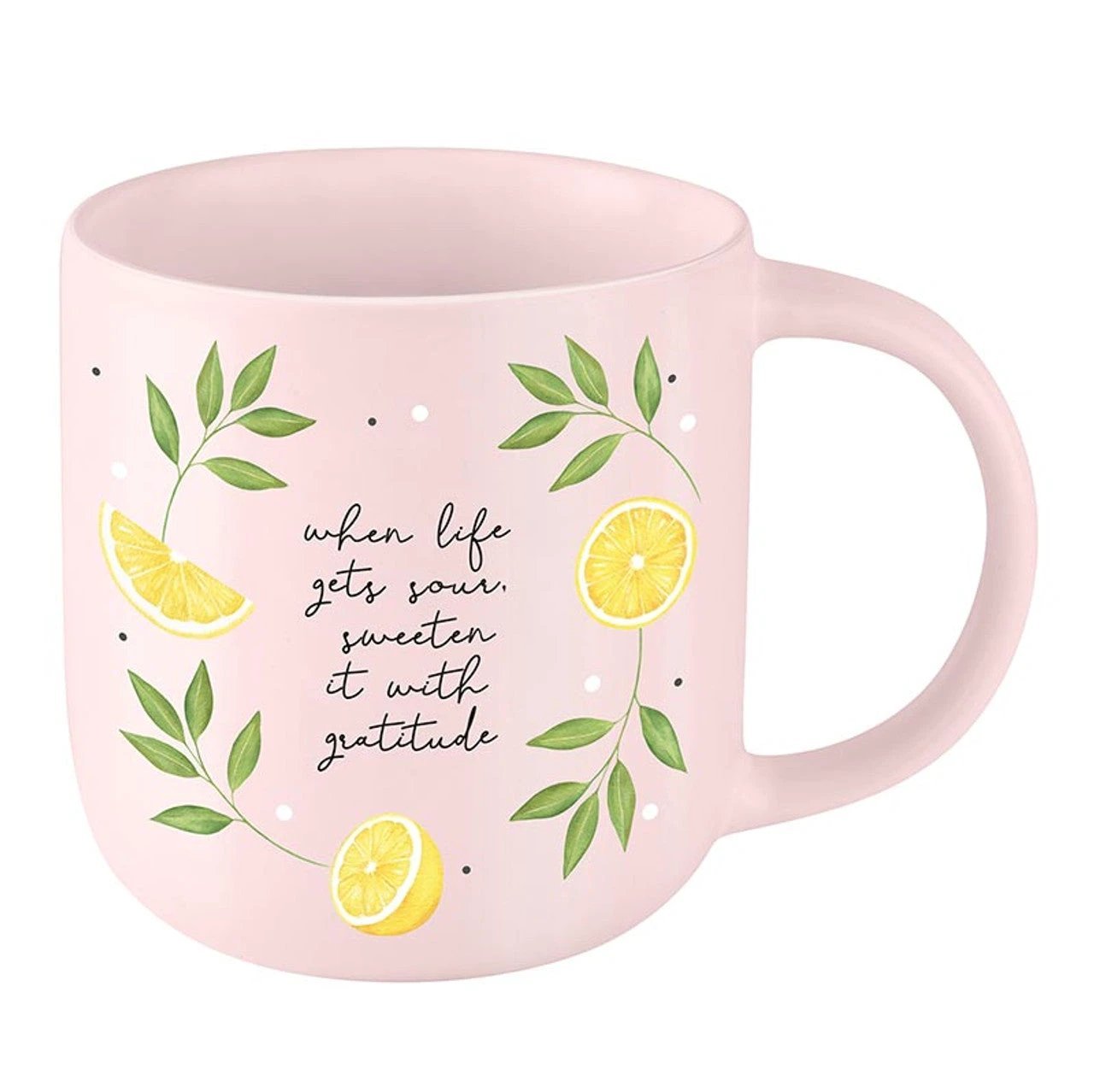 Sweeten It with Gratitude Lemon Stoneware Mug in Pink | Coffee Tea Cup | 18oz by The Bullish Store