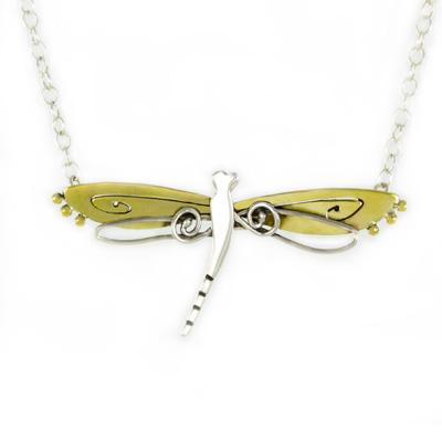 Swirling Dragonfly Sterling & Brass Necklace Necklaces - Fine La Vie Bien Swirling Dragonfly Sterling & Brass Necklace