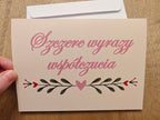 Szczere wyrazy współczucia Polish sympathy Greeting card, pink beige and green with heart design, envelope Greeting card La Vie Bien Szczere wyrazy współczucia Polish sympathy Greeting card, pink beige and green with heart design, envelope