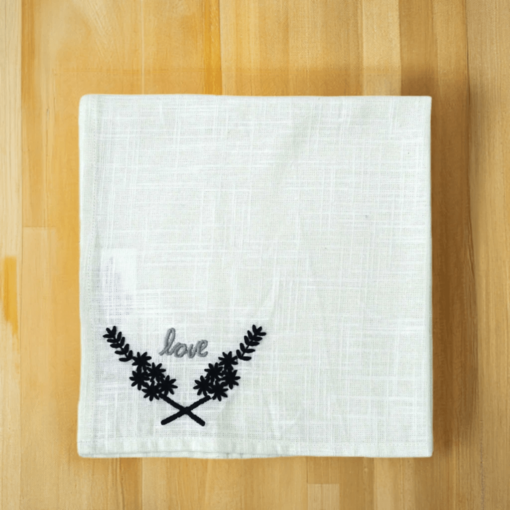 Table Cloth Napkins Set of 4 with Love Embroidery by Vibhsa