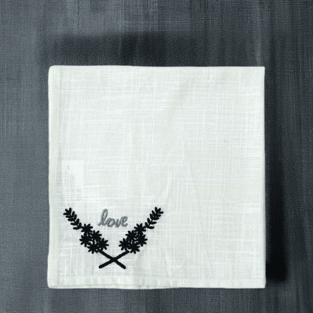 Table Cloth Napkins Set of 4 with Love Embroidery by Vibhsa