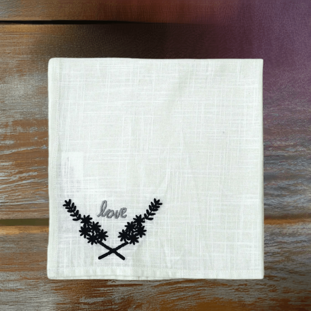 Table Cloth Napkins Set of 4 with Love Embroidery by Vibhsa