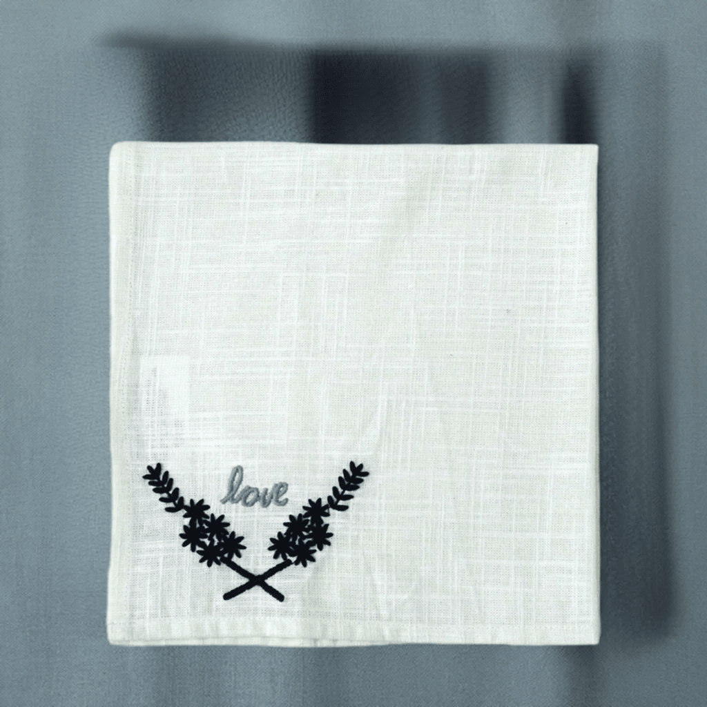 Table Cloth Napkins Set of 4 with Love Embroidery by Vibhsa