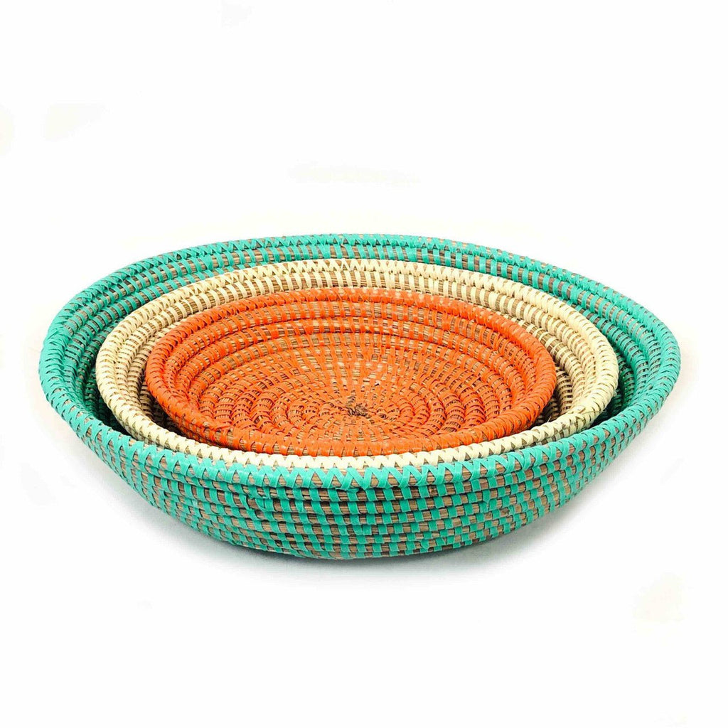 Tabletop Basket Bowl Set - Orange/ Turquoise/ White La Vie Bien Tabletop Basket Bowl Set - Orange/ Turquoise/ White