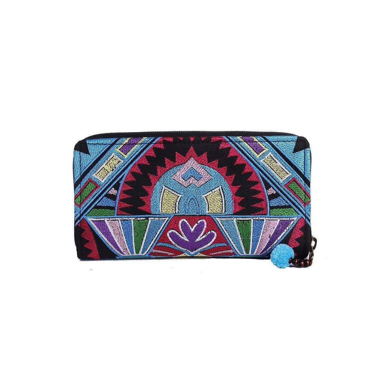 Tahj Embroidered Boho Blue Wallet - Thailand Wallets La Vie Bien Tahj Embroidered Boho Blue Wallet - Thailand