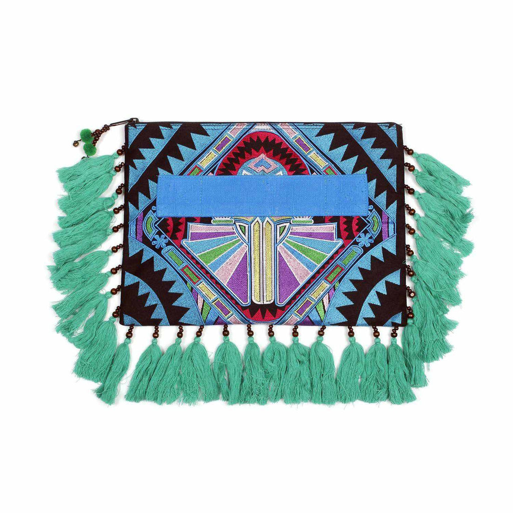 Tahj Embroidered Tassel Computer Cover Clutch - Thailand Bags La Vie Bien Tahj Embroidered Tassel Computer Cover Clutch - Thailand