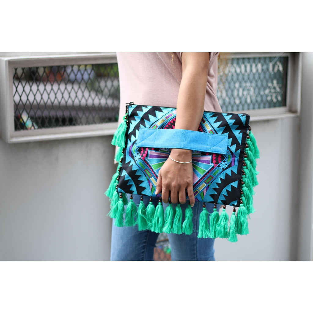 Tahj Embroidered Tassel Computer Cover Clutch - Thailand Bags La Vie Bien Tahj Embroidered Tassel Computer Cover Clutch - Thailand