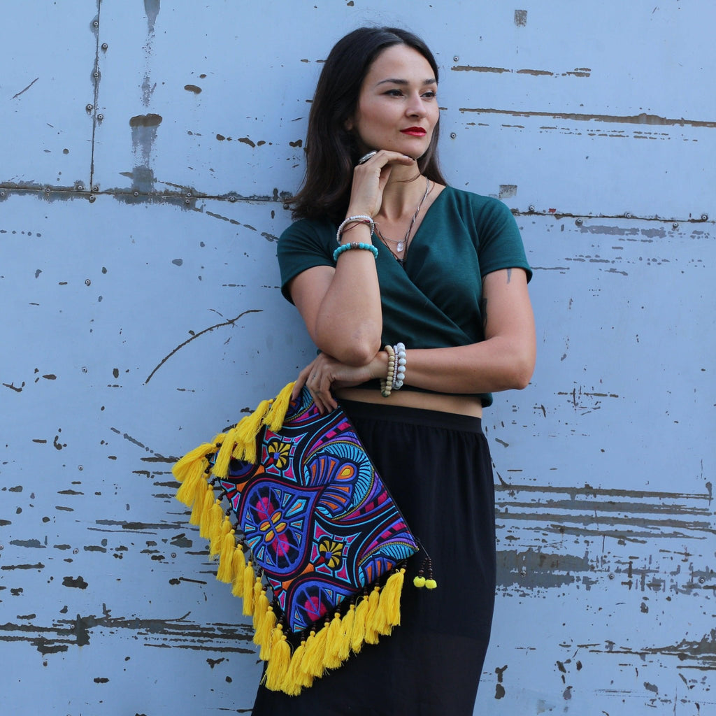 Tahj Embroidered Tassel Computer Cover Clutch - Thailand Clutch La Vie Bien Tahj Embroidered Tassel Computer Cover Clutch - Thailand