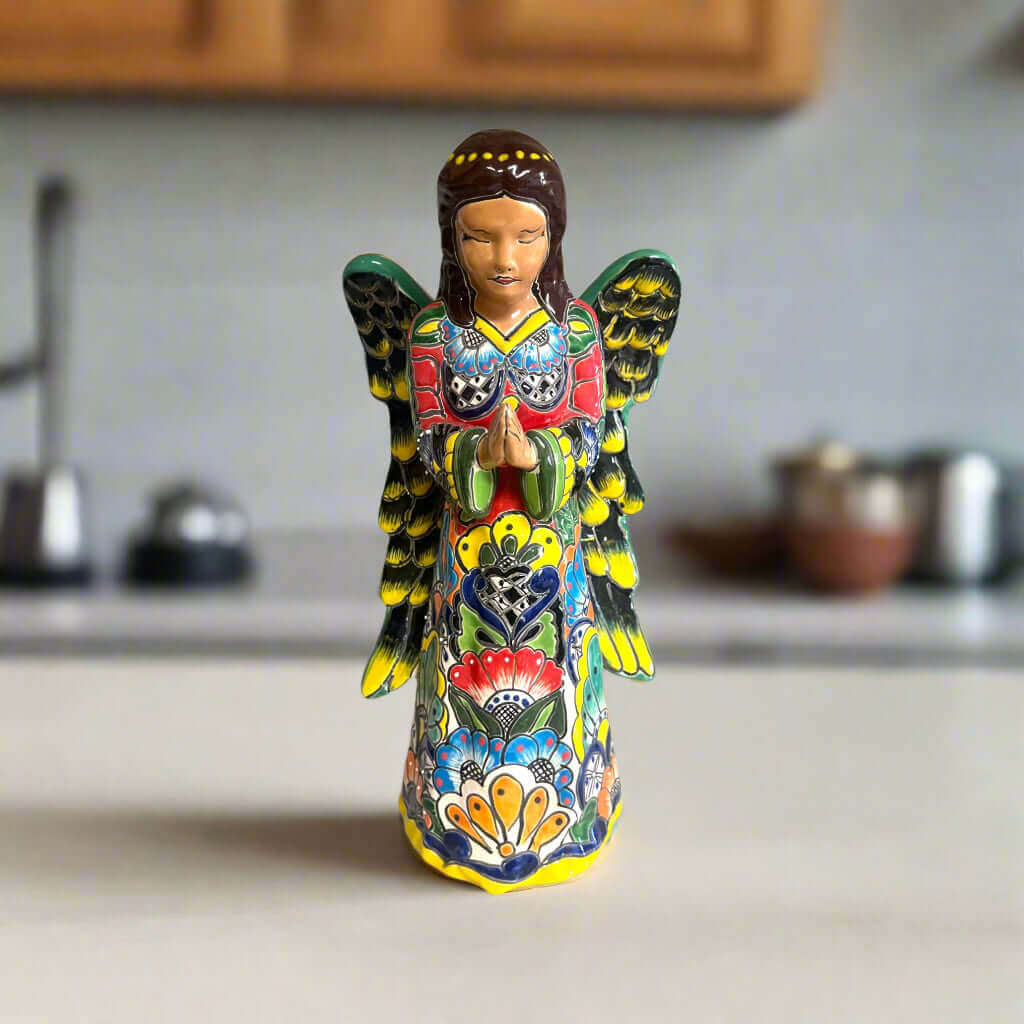 Talavera Angel Statue | Hand - Painted Mexican Ceramic Figurine Talavera Statue La Vie Bien Talavera Angel Statue | Hand - Painted Mexican Ceramic Figurine