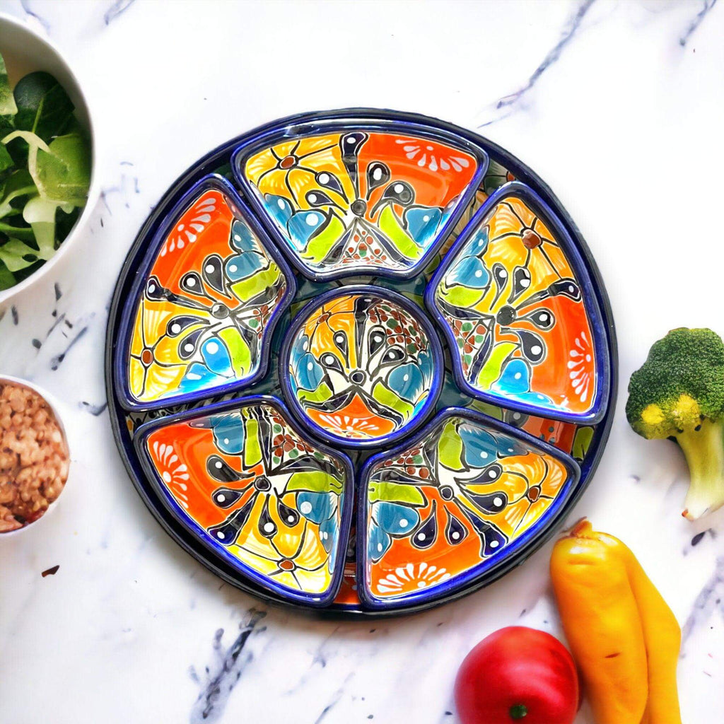 Talavera Appetizer Tray Set | Mexican Hand Painted Pottery Talavera Appetizer Tray La Vie Bien Talavera Appetizer Tray Set | Mexican Hand Painted Pottery