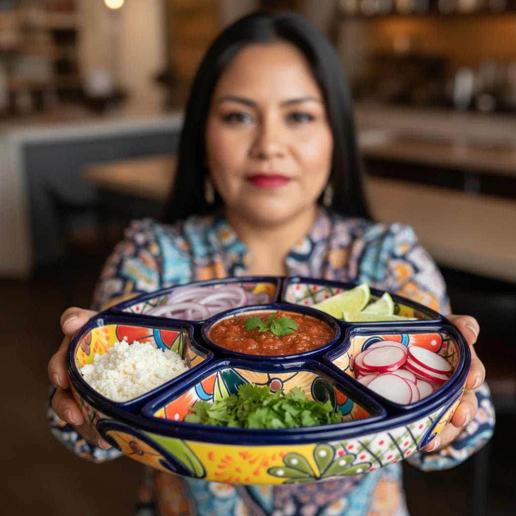 Talavera Appetizer Tray Set | Mexican Hand Painted Pottery Talavera Appetizer Tray La Vie Bien Talavera Appetizer Tray Set | Mexican Hand Painted Pottery