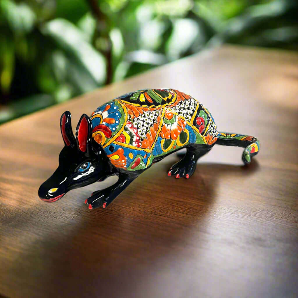 Talavera Armadillo Statue | Hand-Painted Mexican Folk Art Animal Talavera Figurine La Vie Bien Talavera Armadillo Statue | Hand-Painted Mexican Folk Art Animal