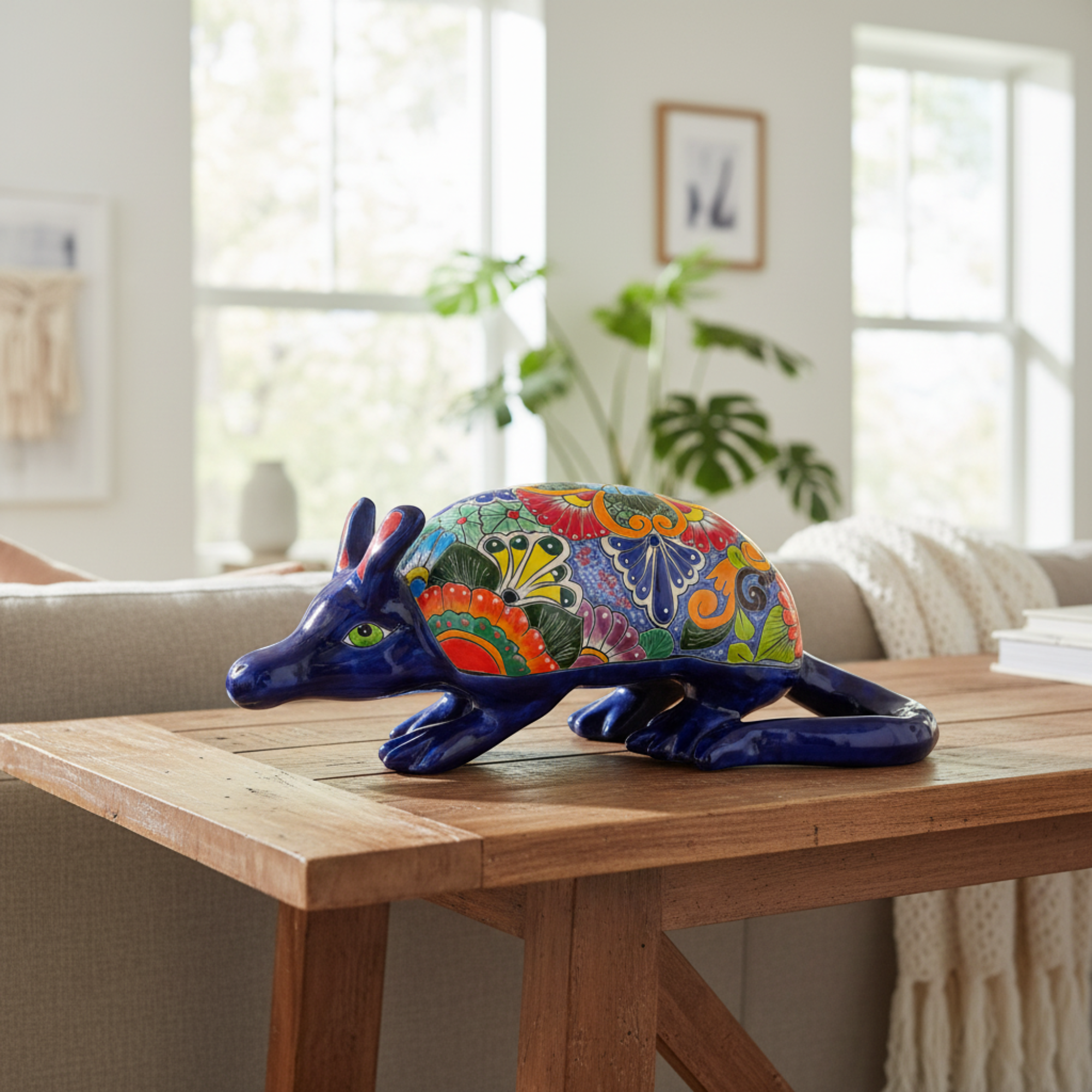 Talavera Armadillo Statue | Hand-Painted Mexican Folk Art Animal