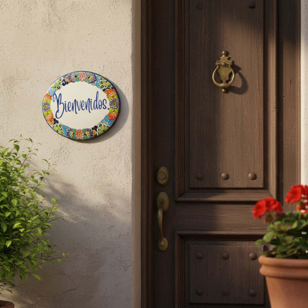 Talavera Bienvenidos Plaque | Hand-Painted Mexican Welcome Sign
