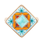Talavera Tile Blue Turquoise Golden Ring by Barse Jewelry