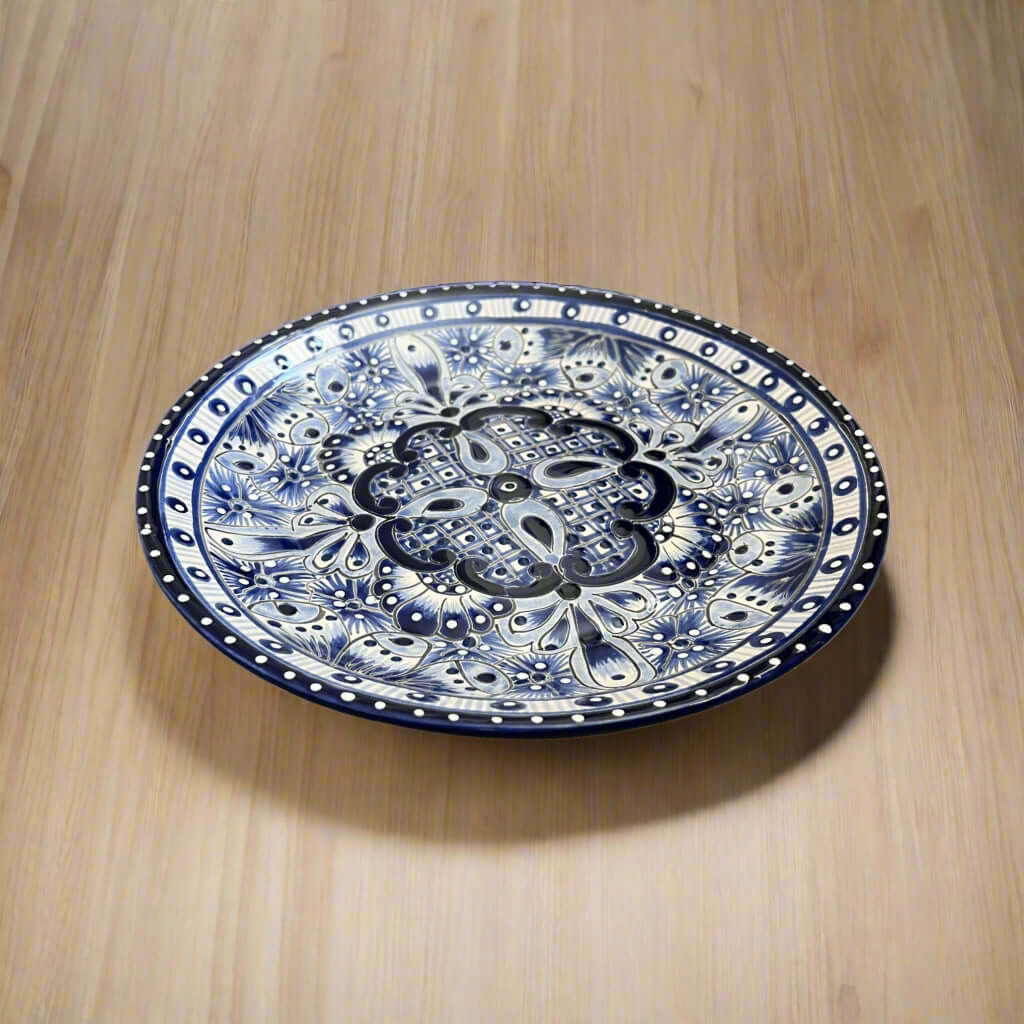 11.5" Talavera Blue & White Dinner Plate | Mexican Dinnerware