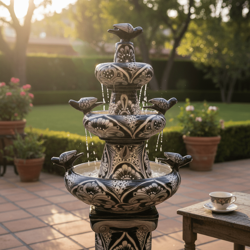 Talavera Blue & White Fountain | Authentic Mexican Ceramic Water Feature Talavera Fountain La Vie Bien Talavera Blue & White Fountain | Authentic Mexican Ceramic Water Feature