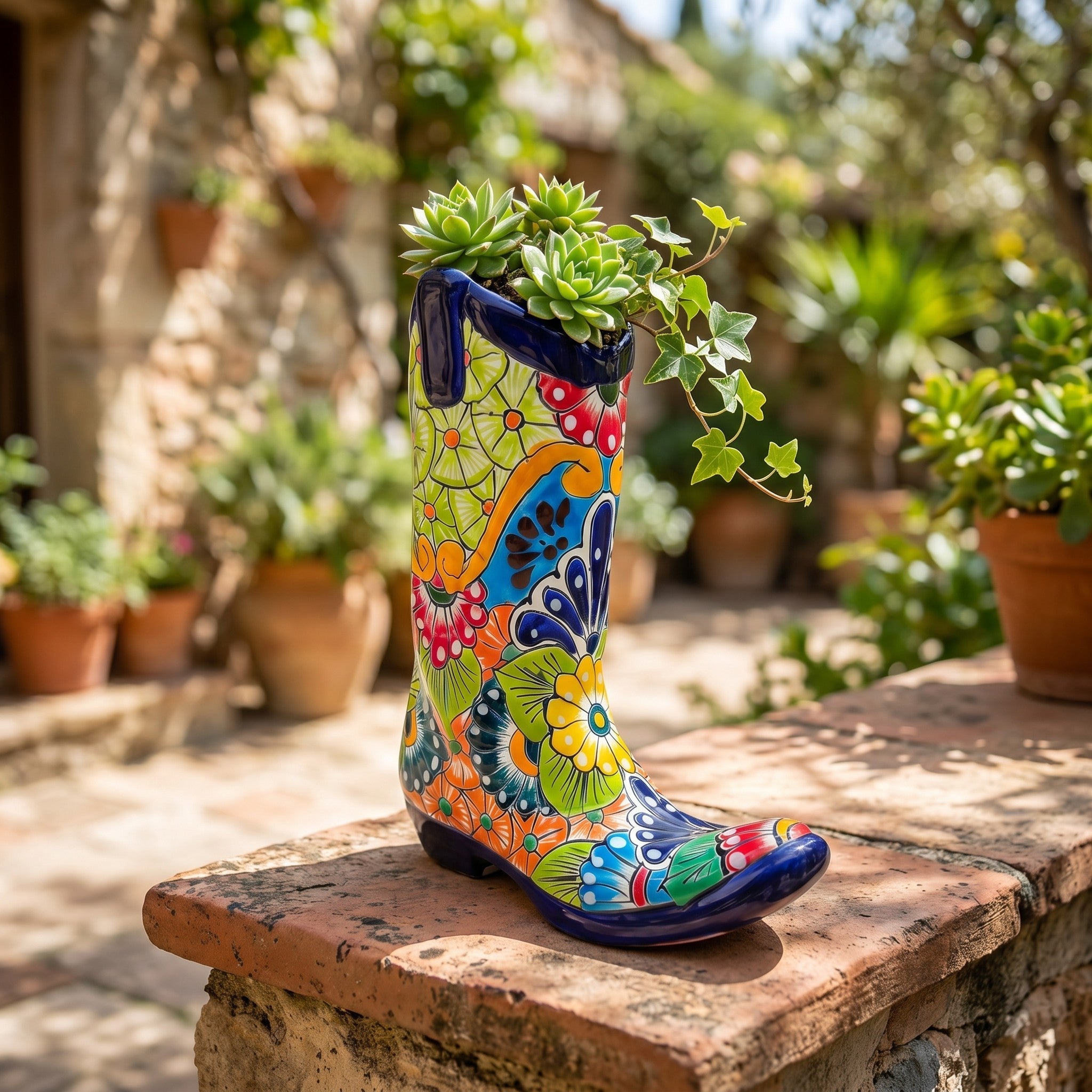 Talavera Boot Planter | Hand-Painted Mexican Flower Pot Art Talavera Planter La Vie Bien Talavera Boot Planter | Hand-Painted Mexican Flower Pot Art