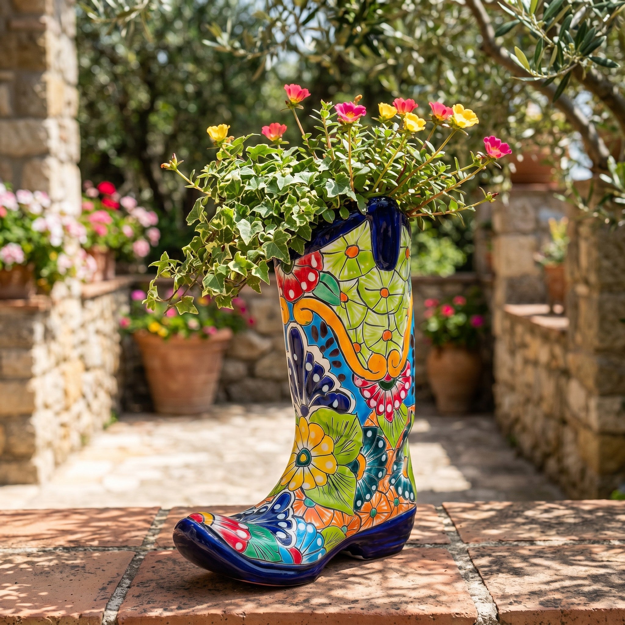 Talavera Boot Planter | Hand-Painted Mexican Flower Pot Art Talavera Planter La Vie Bien Talavera Boot Planter | Hand-Painted Mexican Flower Pot Art