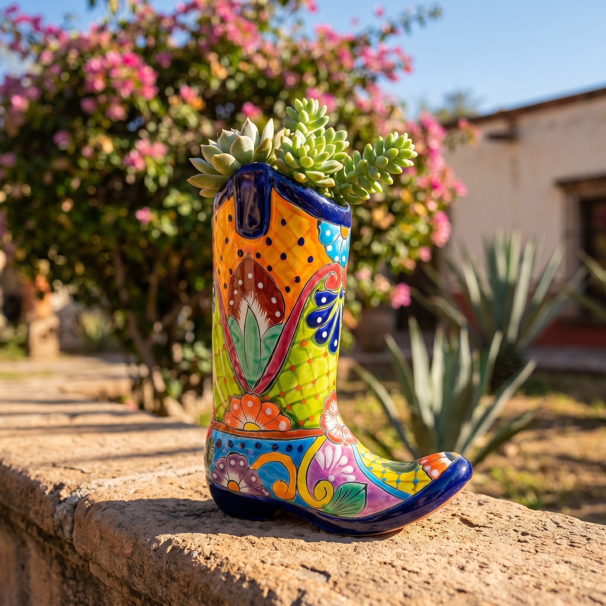 Talavera Boot Planter | Hand-Painted Mexican Flower Pot Art Talavera Planter La Vie Bien Talavera Boot Planter | Hand-Painted Mexican Flower Pot Art