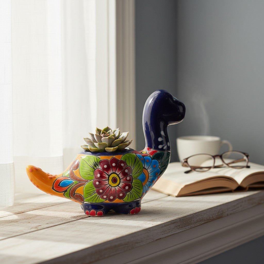 Talavera Brachiosaurus Planter | Colorful Mexican Succulent Pot Talavera Planter La Vie Bien Talavera Brachiosaurus Planter | Colorful Mexican Succulent Pot