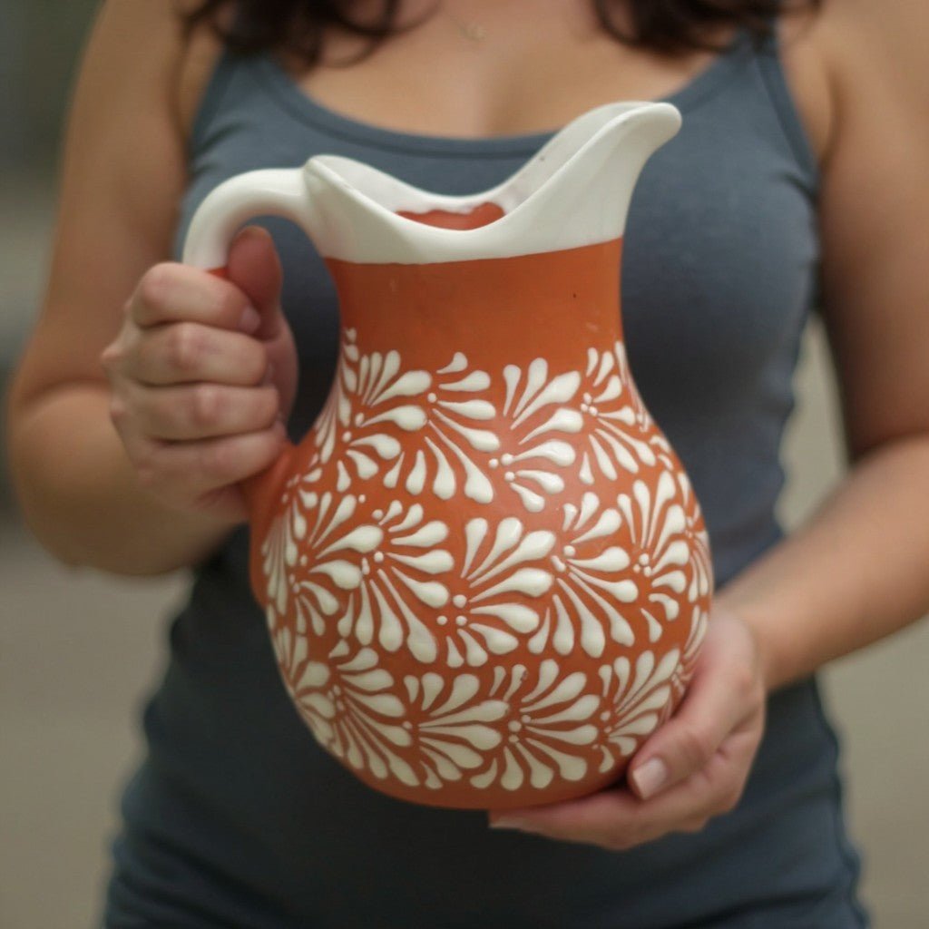 Talavera Brown & White Drinkware Set | Handmade Pitcher & Cups Handmade Pitcher La Vie Bien Talavera Brown & White Drinkware Set | Handmade Pitcher & Cups