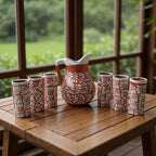 Talavera Brown & White Drinkware Set | Handmade Pitcher & Cups