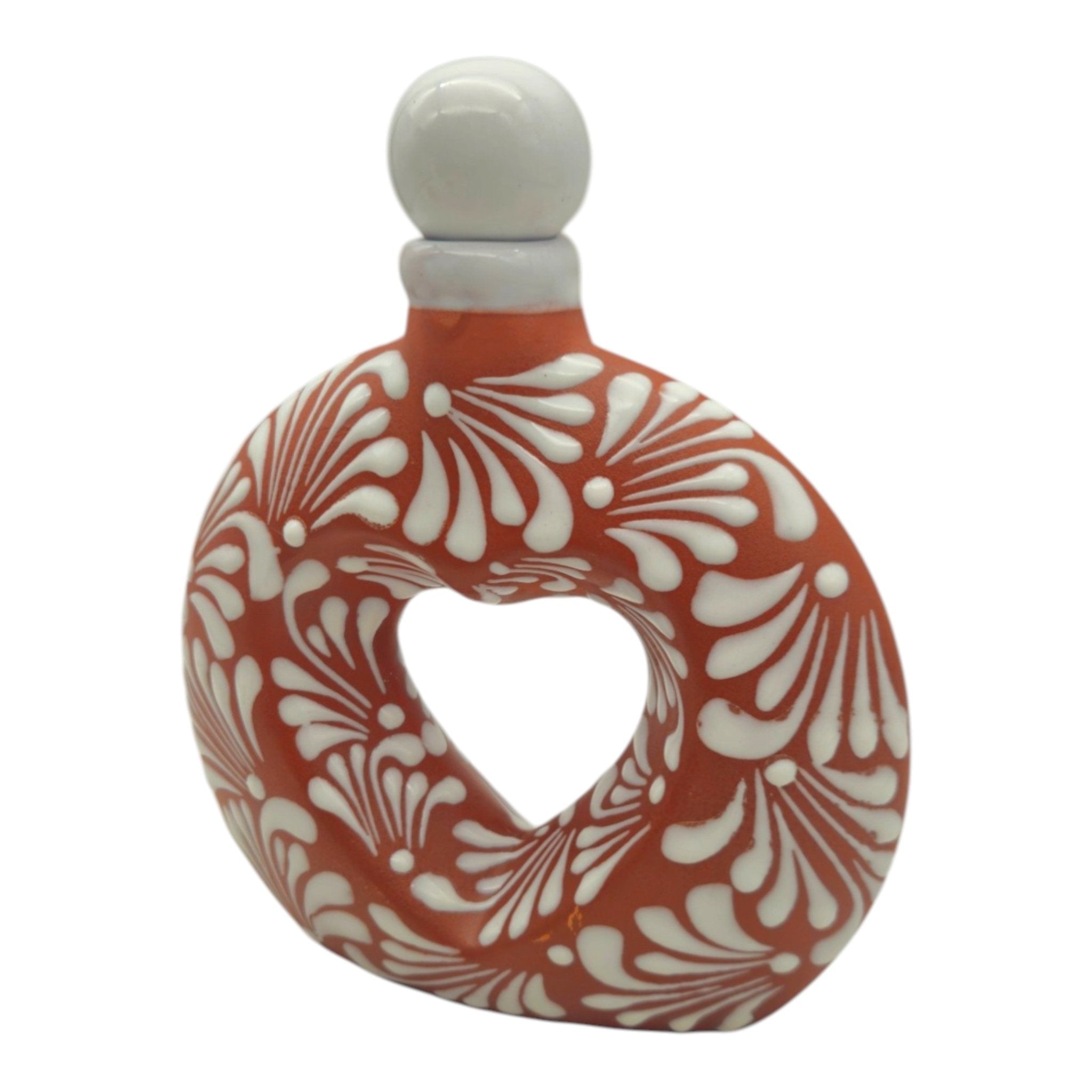 Talavera Brown & White Heart Decanter | Hand-Painted Ceramic Art Mexican Decanter La Vie Bien Talavera Brown & White Heart Decanter | Hand-Painted Ceramic Art
