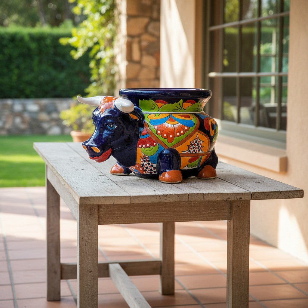Talavera Bull Planter | Vibrant Mexican Ceramic Pottery Talavera Planter La Vie Bien Talavera Bull Planter | Vibrant Mexican Ceramic Pottery