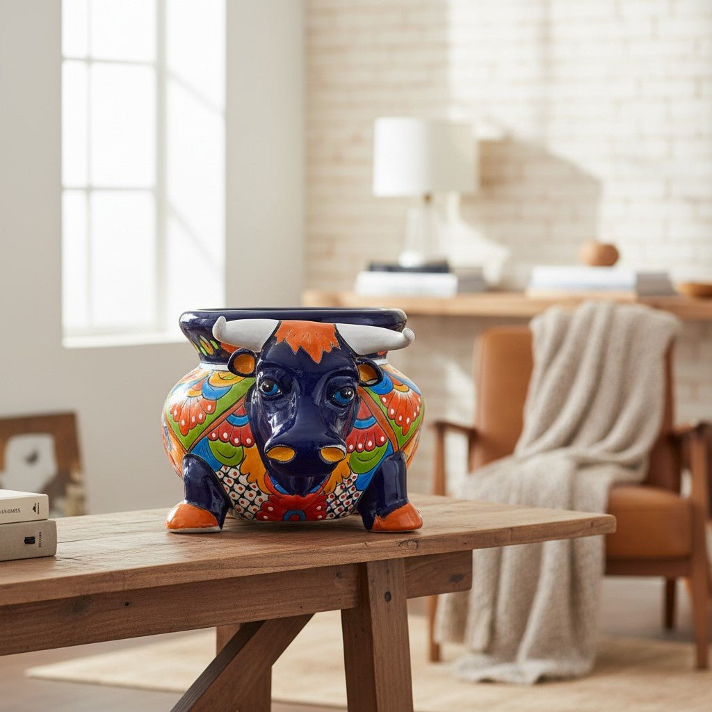 Talavera Bull Planter | Vibrant Mexican Ceramic Pottery Talavera Planter La Vie Bien Talavera Bull Planter | Vibrant Mexican Ceramic Pottery