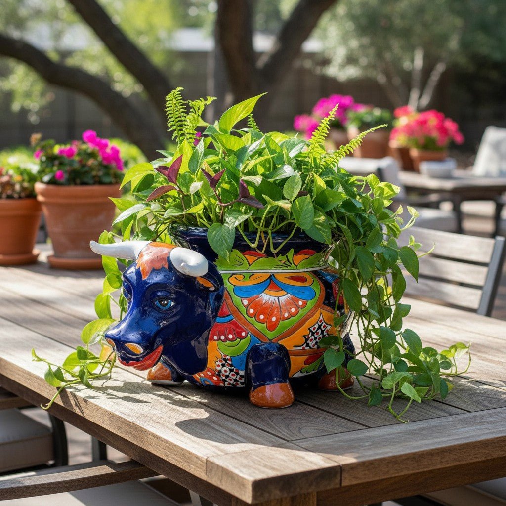 Talavera Bull Planter | Vibrant Mexican Ceramic Pottery Talavera Planter La Vie Bien Talavera Bull Planter | Vibrant Mexican Ceramic Pottery