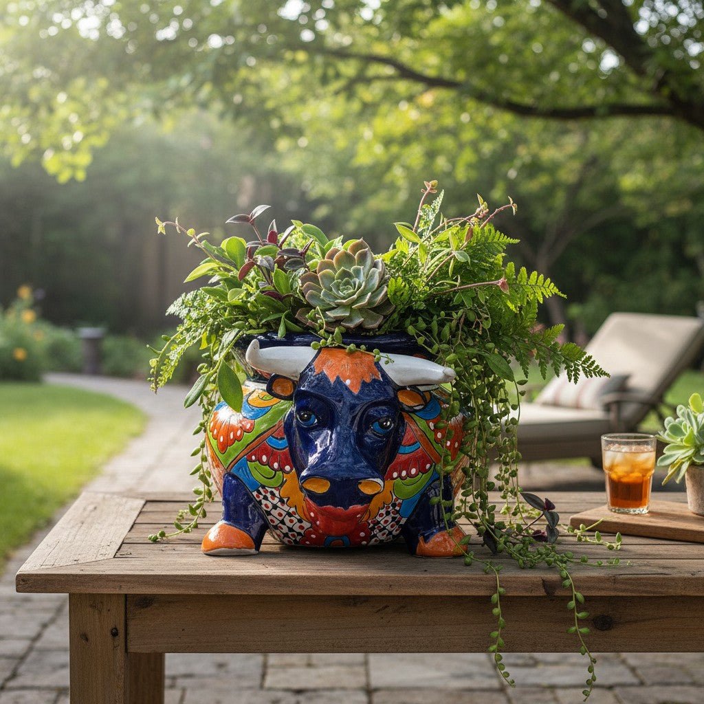 Talavera Bull Planter | Vibrant Mexican Ceramic Pottery Talavera Planter La Vie Bien Talavera Bull Planter | Vibrant Mexican Ceramic Pottery