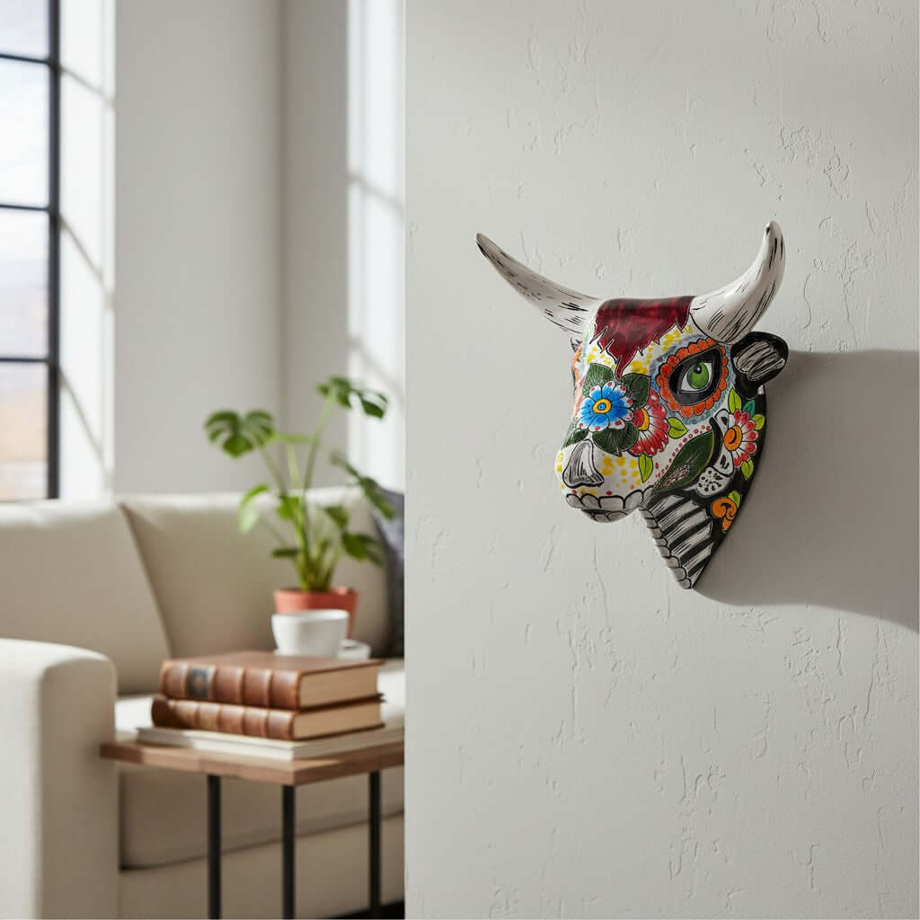 Talavera Bull Skull Wall Art | Day of the Dead Decor Talavera Wall Art La Vie Bien Talavera Bull Skull Wall Art | Day of the Dead Decor