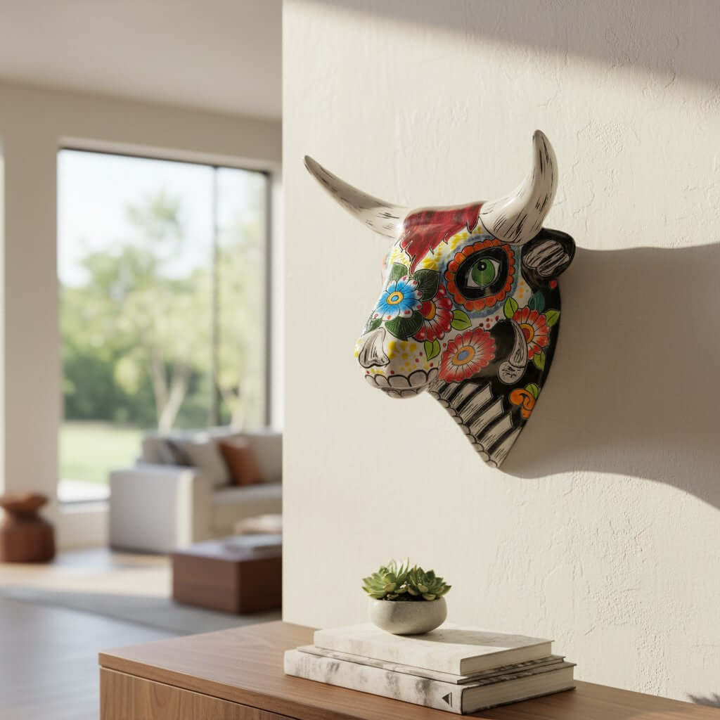 Talavera Bull Skull Wall Art | Day of the Dead Decor Talavera Wall Art La Vie Bien Talavera Bull Skull Wall Art | Day of the Dead Decor