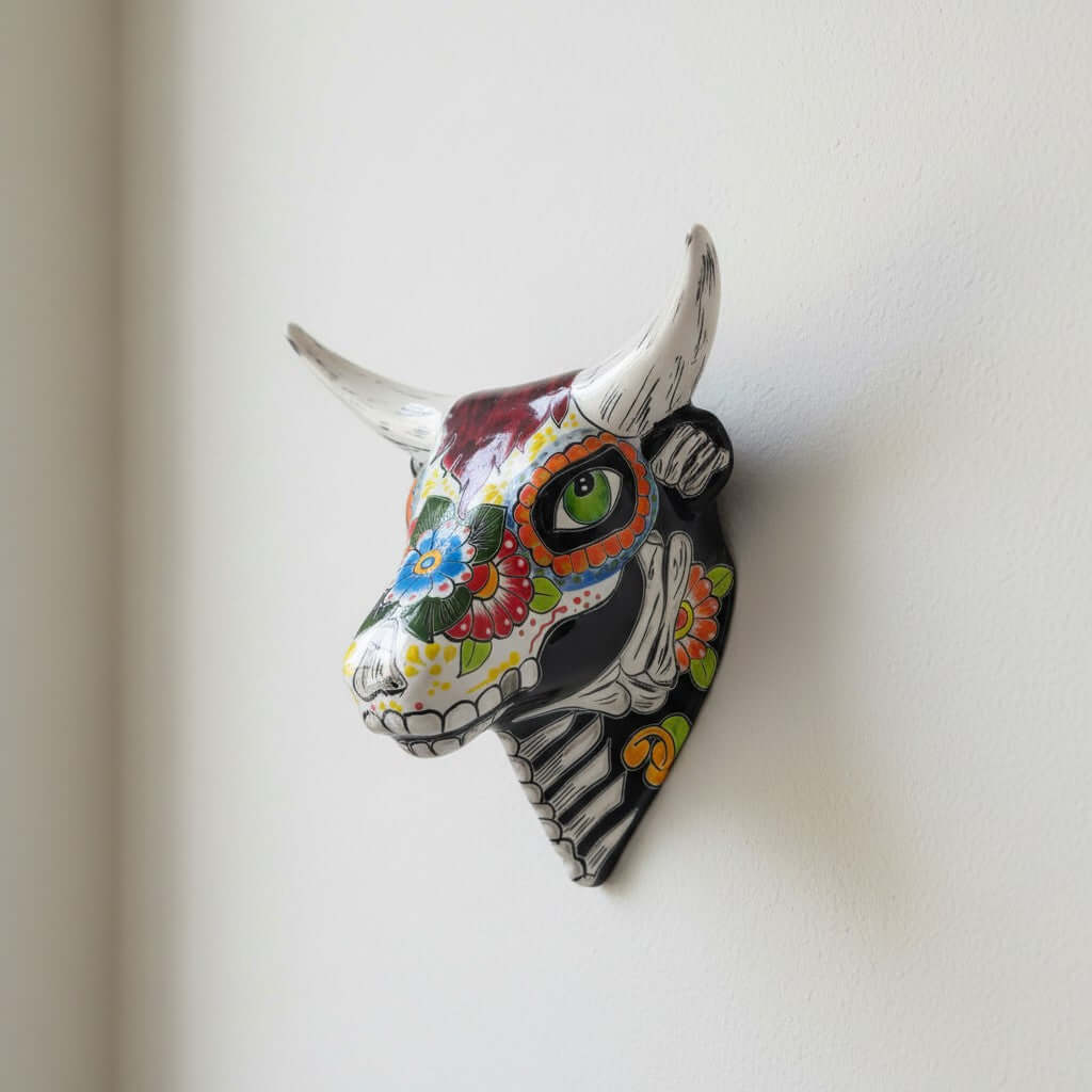 Talavera Bull Skull Wall Art | Day of the Dead Decor Talavera Wall Art La Vie Bien Talavera Bull Skull Wall Art | Day of the Dead Decor