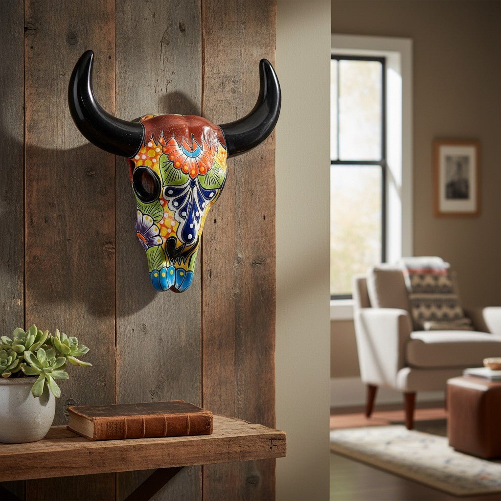 Talavera Bull Skull Wall Decor | Colorful Handcrafted Longhorn Art Talavera Wall Art La Vie Bien Talavera Bull Skull Wall Decor | Colorful Handcrafted Longhorn Art