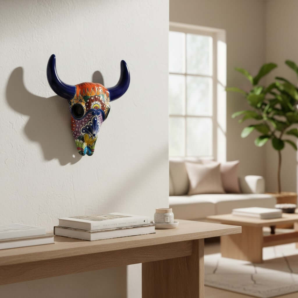 Talavera Bull Skull Wall Decor | Colorful Handcrafted Longhorn Art Talavera Wall Art La Vie Bien Talavera Bull Skull Wall Decor | Colorful Handcrafted Longhorn Art