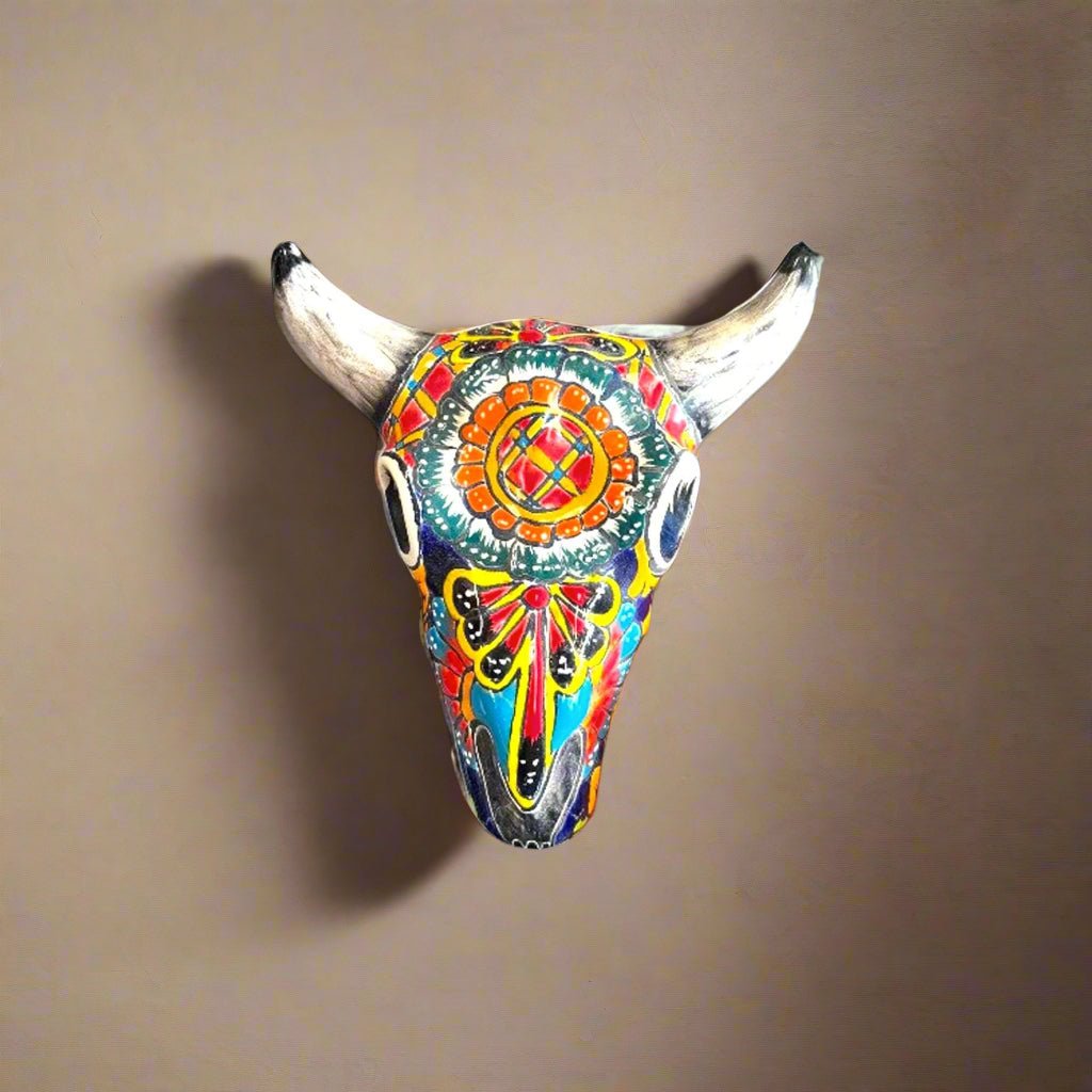 Talavera Bull Skull Wall Decor | Handmade Mexican Longhorn Art Talavera Wall Art La Vie Bien Talavera Bull Skull Wall Decor | Handmade Mexican Longhorn Art