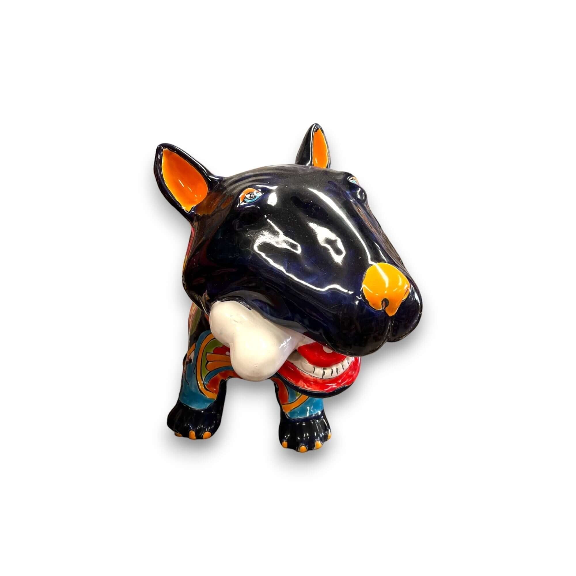 Talavera Bull Terrier Decor | Hand-painted Ceramic Dog with Bone (Extra Large) Talavera Statue La Vie Bien Talavera Bull Terrier Decor | Hand-painted Ceramic Dog with Bone (Extra Large)