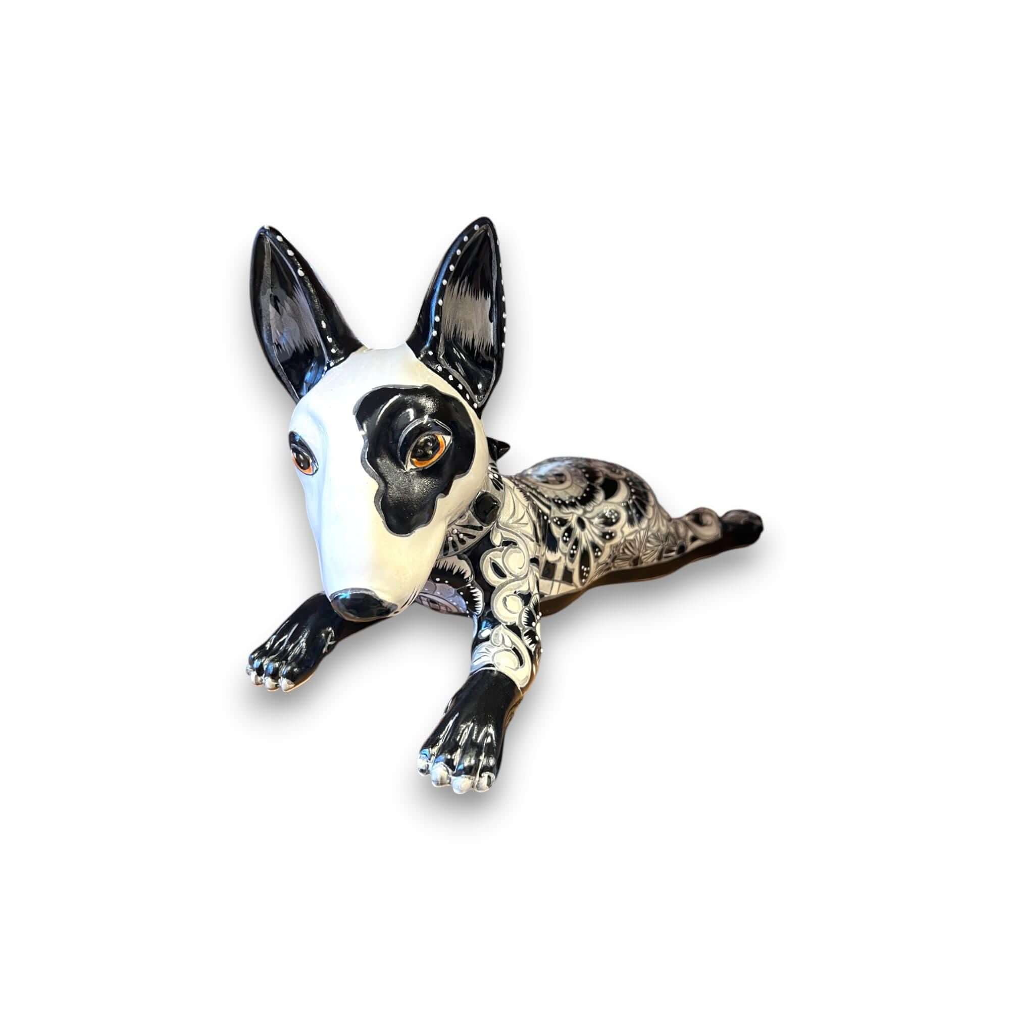 Talavera Bull Terrier Statue | Hand - Painted Colorful Dog Sculpture Talavera Statue La Vie Bien Talavera Bull Terrier Statue | Hand - Painted Colorful Dog Sculpture
