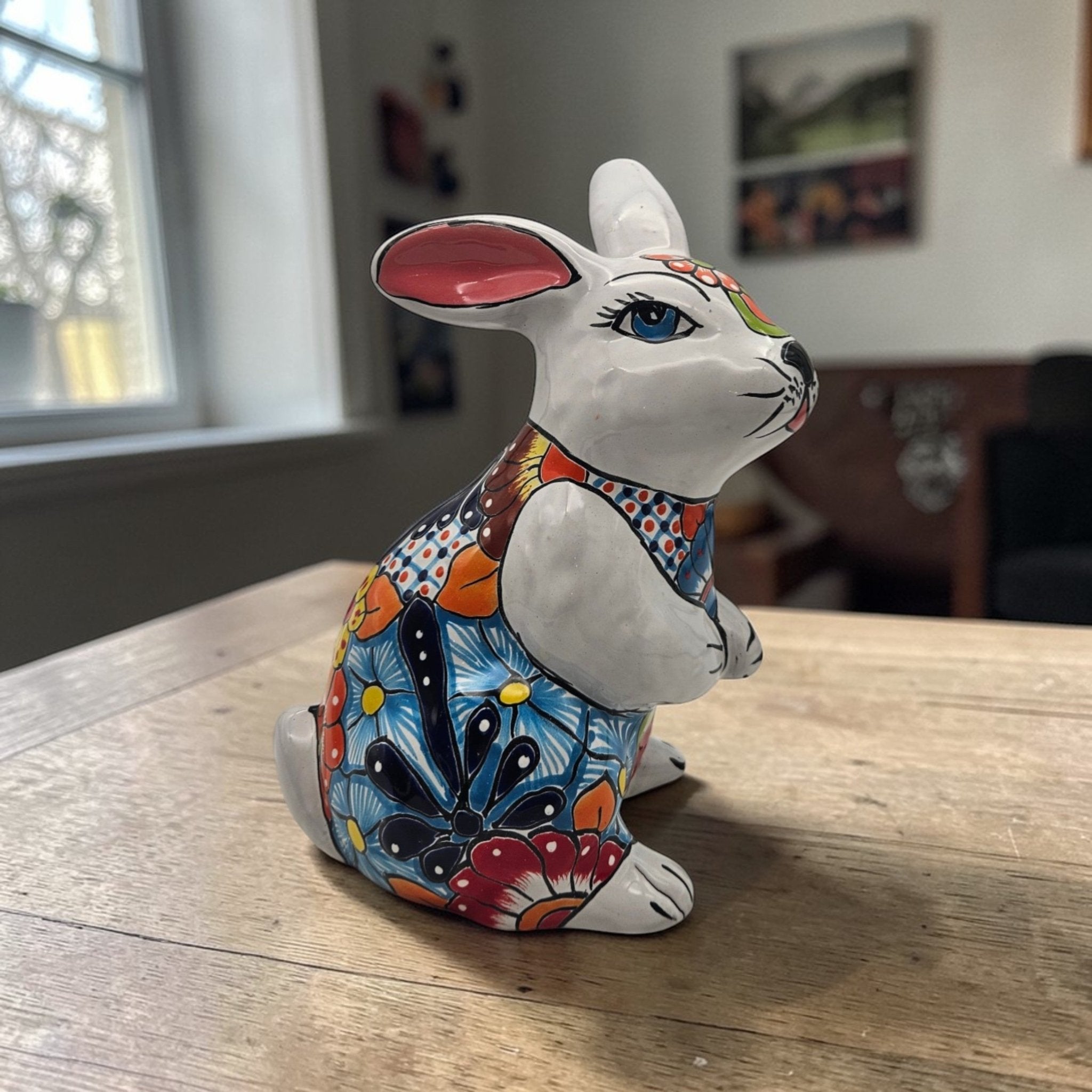 Talavera Bunny Statue | Colorful Hand - Painted Mexican Rabbit Decor Talavera Statue La Vie Bien Talavera Bunny Statue | Colorful Hand - Painted Mexican Rabbit Decor