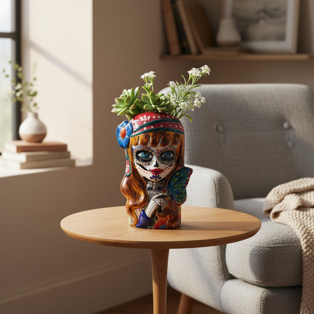 Talavera Butterfly Skull Planter | Handcrafted Day of the Dead Ceramic Pot Talavera Planter La Vie Bien Talavera Butterfly Skull Planter | Handcrafted Day of the Dead Ceramic Pot