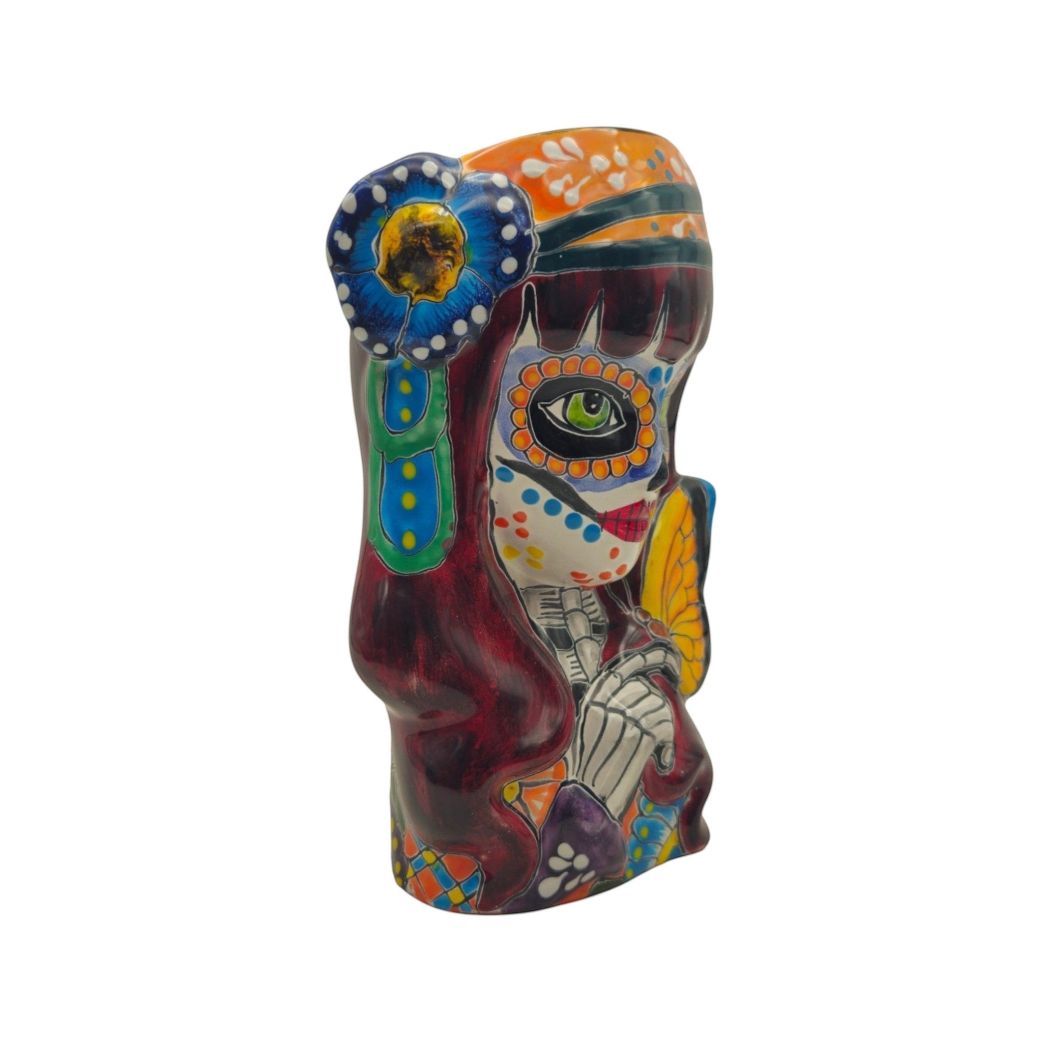 Talavera Butterfly Skull Planter | Handcrafted Day of the Dead Ceramic Pot Talavera Planter La Vie Bien Talavera Butterfly Skull Planter | Handcrafted Day of the Dead Ceramic Pot