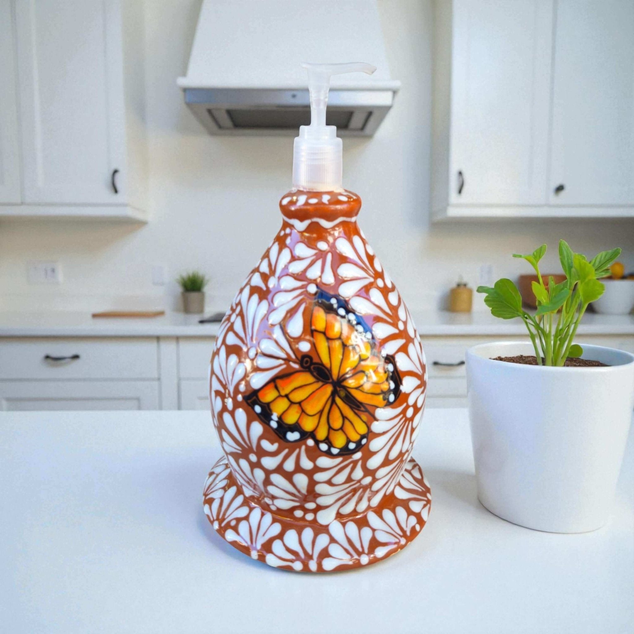 Talavera Butterfly Soap Dispenser | Hand-Painted Ceramic Talavera Soap Dispenser La Vie Bien Talavera Butterfly Soap Dispenser | Hand-Painted Ceramic