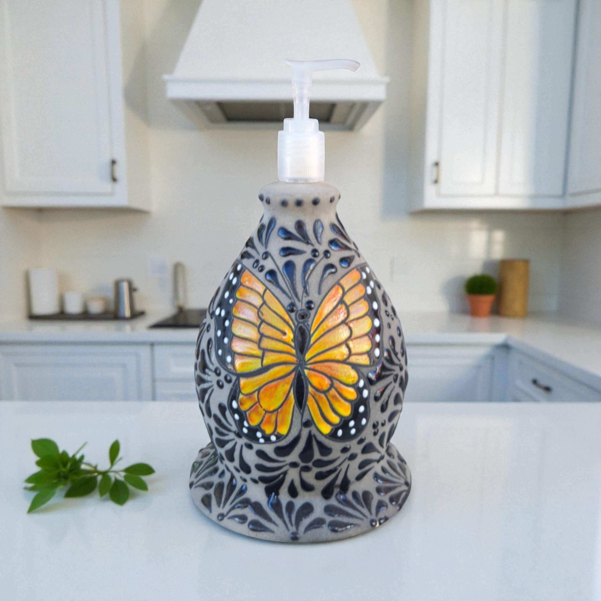 Talavera Butterfly Soap Dispenser | Hand-Painted Ceramic Talavera Soap Dispenser La Vie Bien Talavera Butterfly Soap Dispenser | Hand-Painted Ceramic