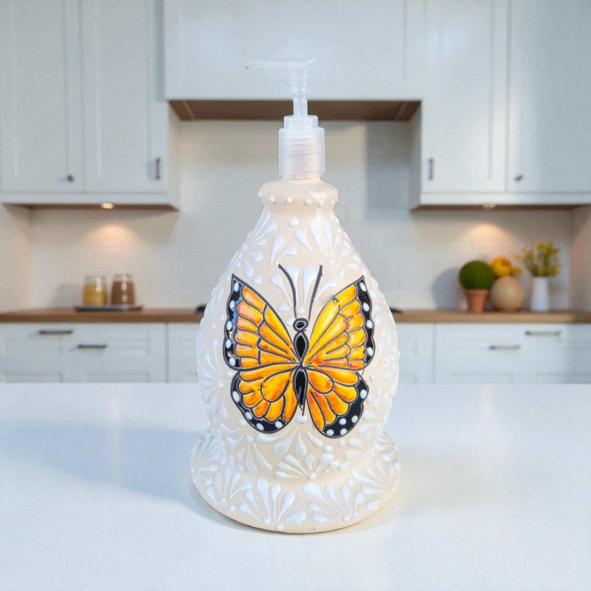 Talavera Butterfly Soap Dispenser | Hand-Painted Ceramic Talavera Soap Dispenser La Vie Bien Talavera Butterfly Soap Dispenser | Hand-Painted Ceramic