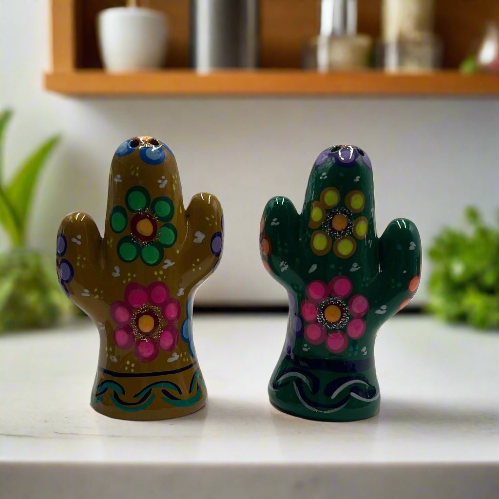 Talavera Cactus Salt & Pepper Set | Handmade Mexican Pottery Mexican Salt & Pepper Shakers La Vie Bien Talavera Cactus Salt & Pepper Set | Handmade Mexican Pottery