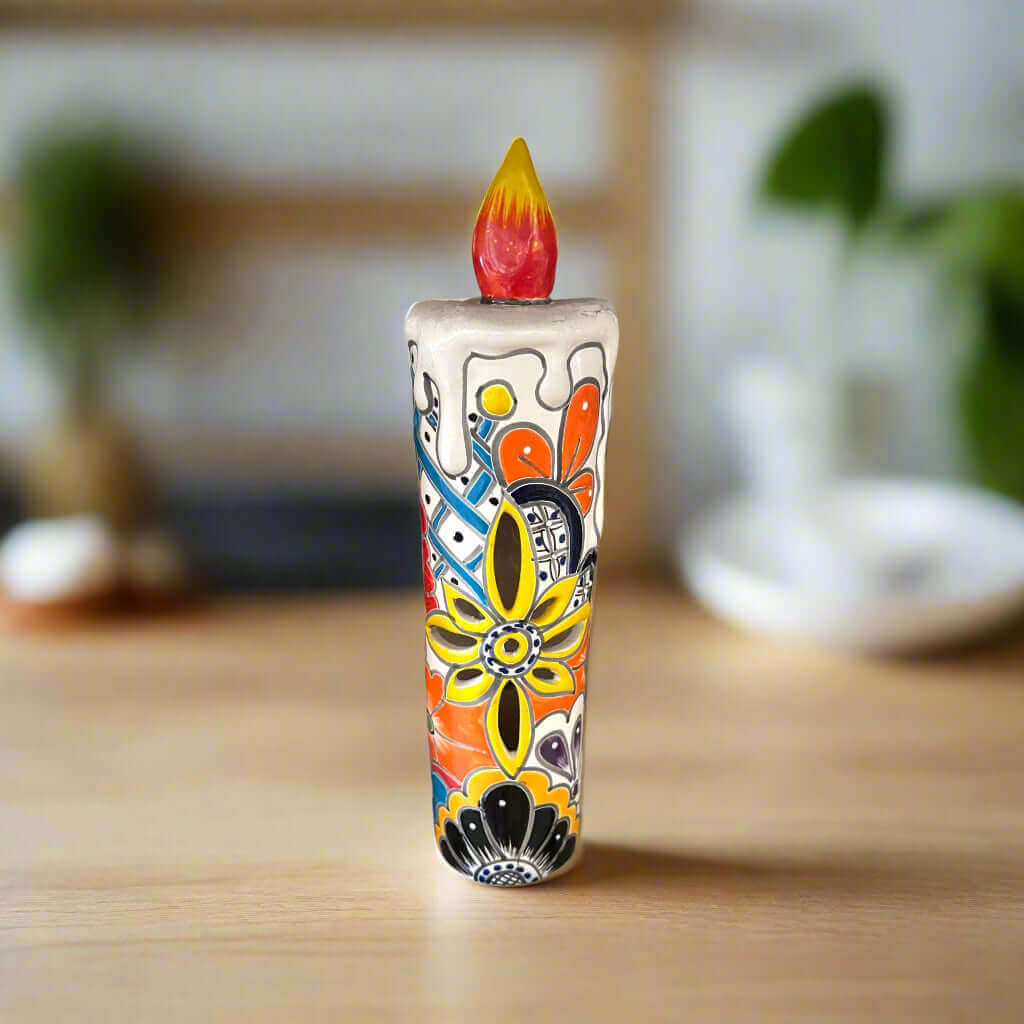 Talavera Candle Figurine | Hand - Painted Decorative Mexican Ceramic Art Talavera Figurine La Vie Bien Talavera Candle Figurine | Hand - Painted Decorative Mexican Ceramic Art
