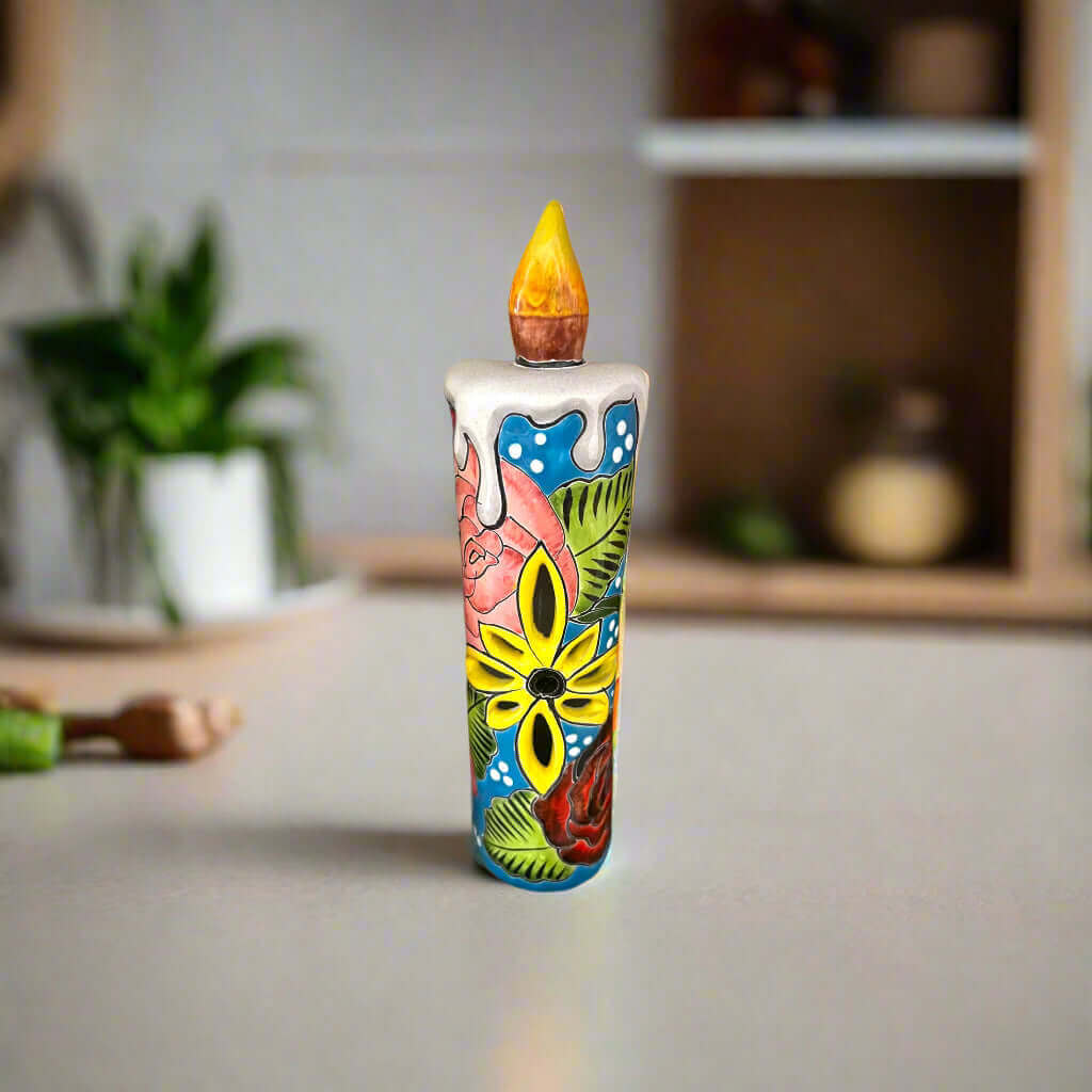 Talavera Candle Figurine | Hand - Painted Decorative Mexican Ceramic Art Talavera Figurine La Vie Bien Talavera Candle Figurine | Hand - Painted Decorative Mexican Ceramic Art